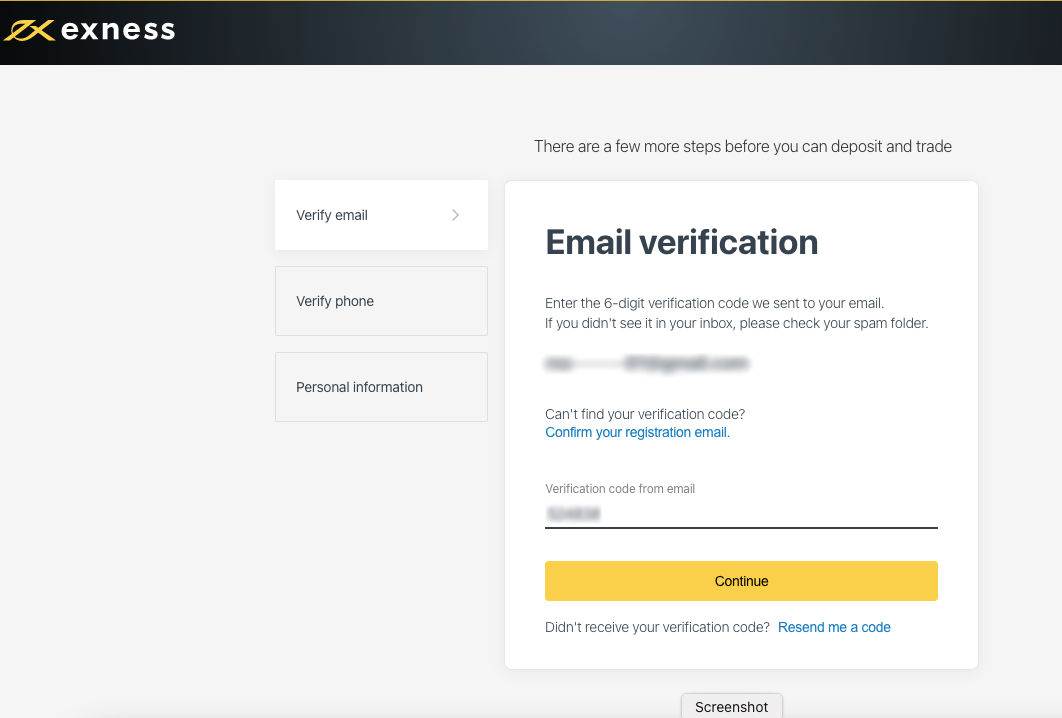Exness Email Verification