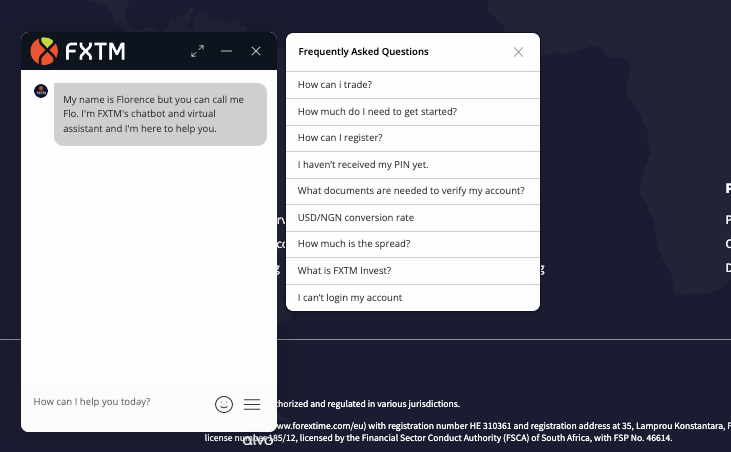 FXTM Nigeria live chat