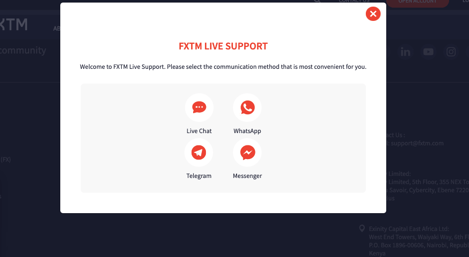 FXTM Nigeria online chat support
