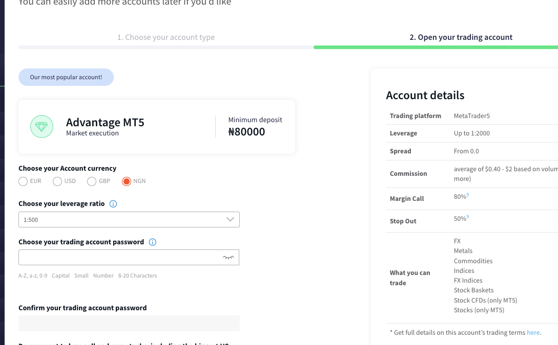 FXTM Nigeria account currency