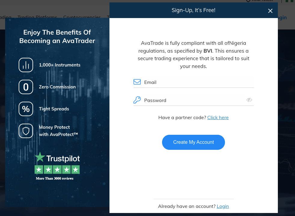 Signup with AvaTrade Nigeria